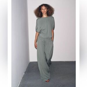 Zara zw collection 2 pcs wide leg pajama pants with matching top